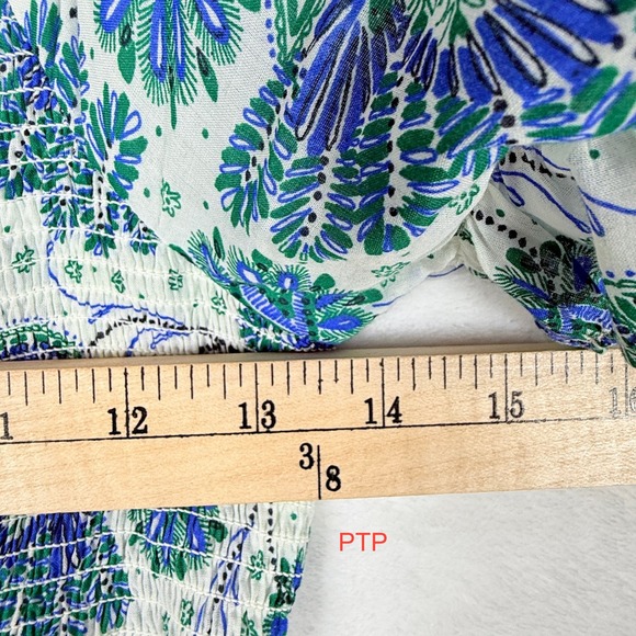 Point Sur J.Crew Blue Green Floral Smocked Tiered Midi Dress Womens 6 Cotton - Picture 7 of 9